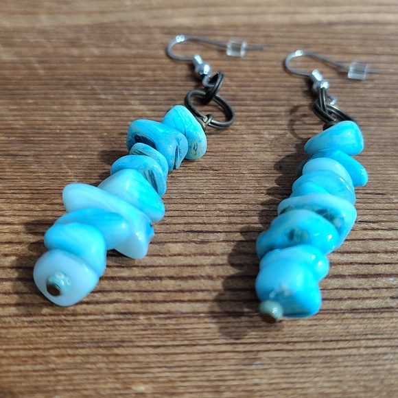 **5 For $20**Blue Nuggets Ladies Long Beaded Earrings / Handmade Ladies Earrings - Picture 5 of 7